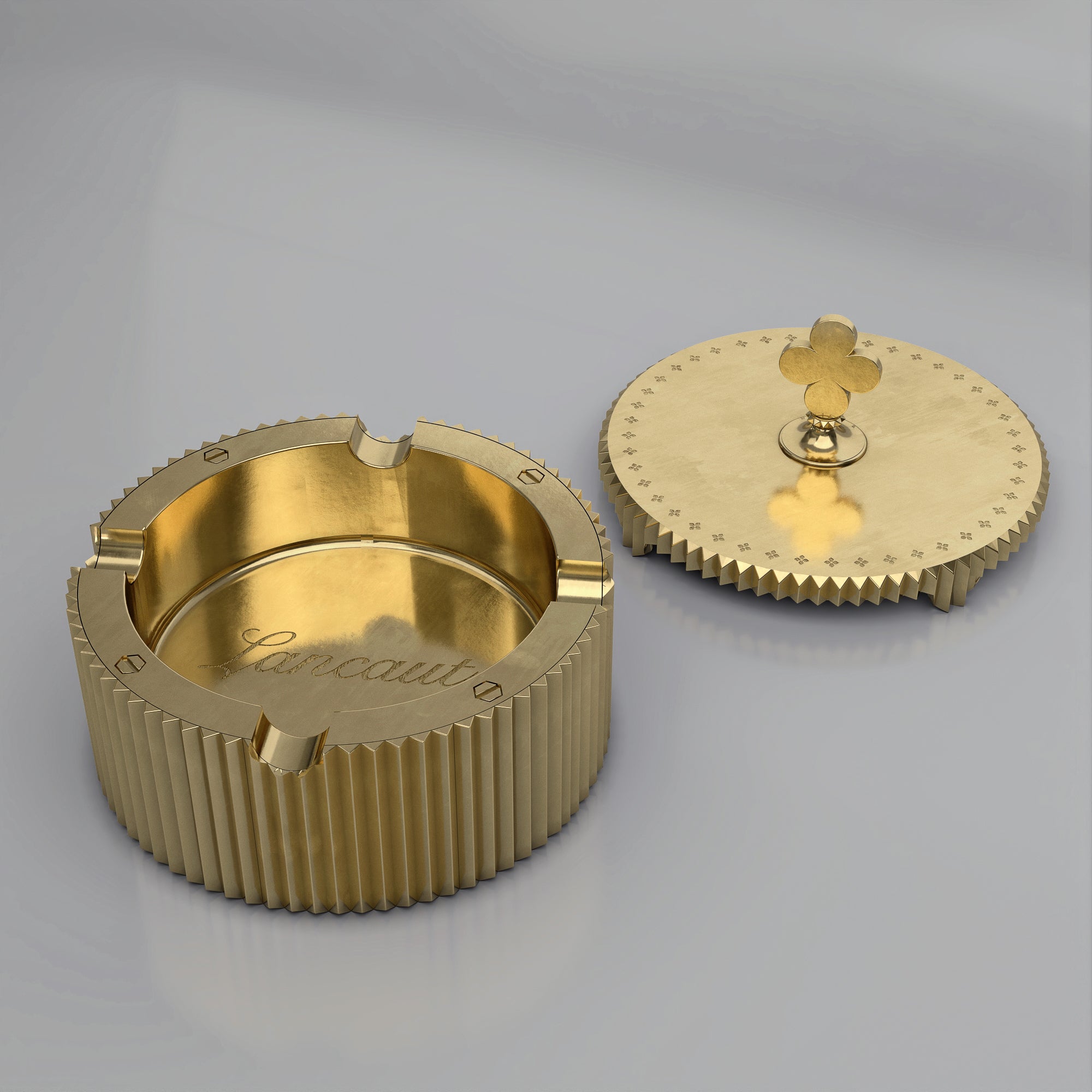 SOVEREIGN CREST Ashtray by Lancaut - A Golden Emblem of Elegance