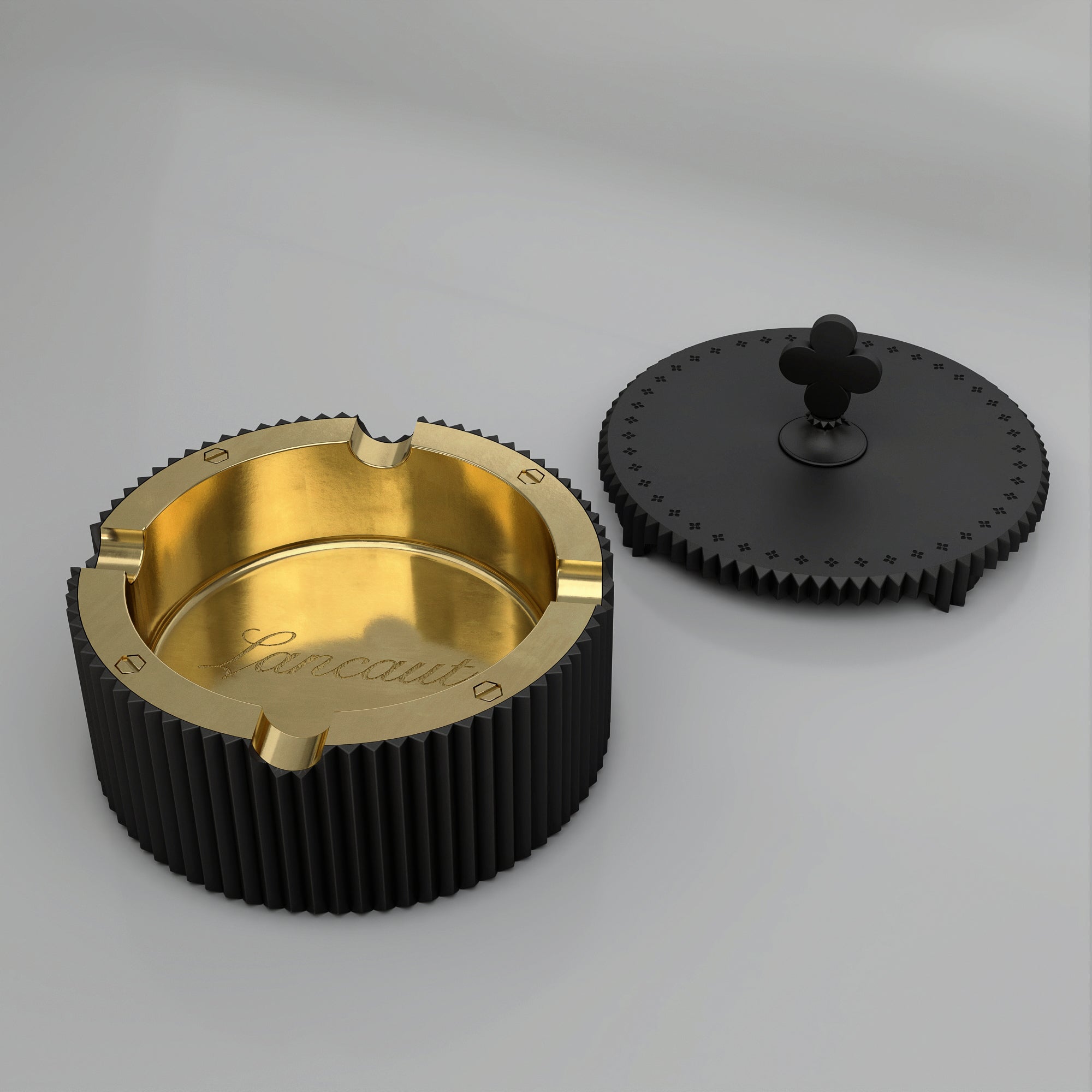 SOVEREIGN CREST Ashtray by Lancaut - A Golden Emblem of Elegance