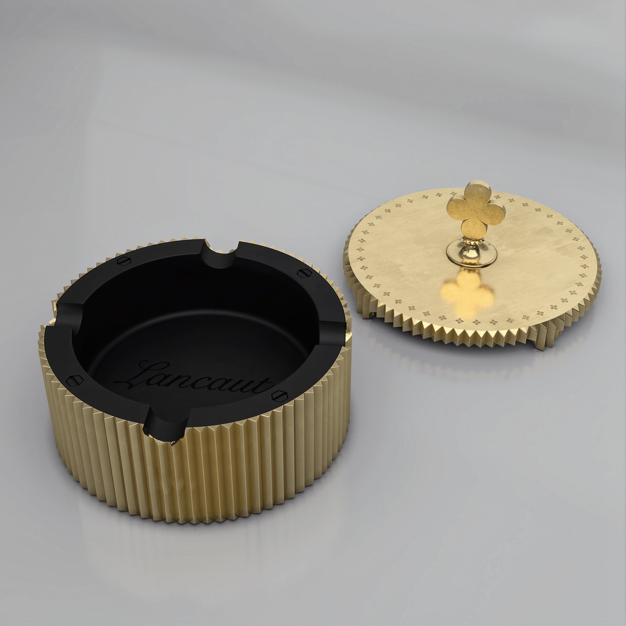 SOVEREIGN CREST Ashtray by Lancaut - A Golden Emblem of Elegance