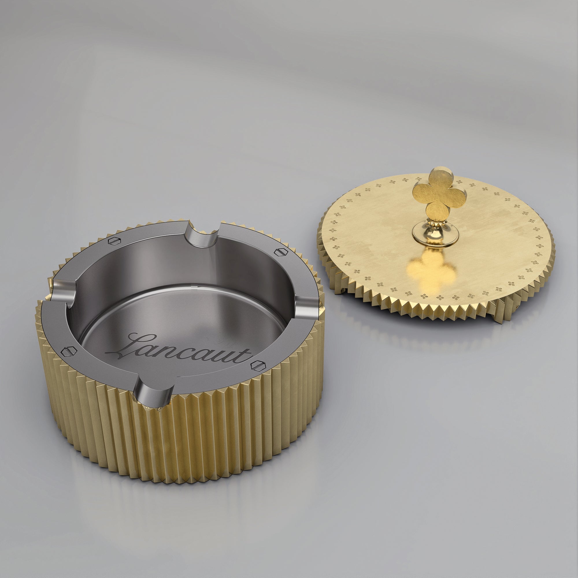 SOVEREIGN CREST Ashtray by Lancaut - A Golden Emblem of Elegance